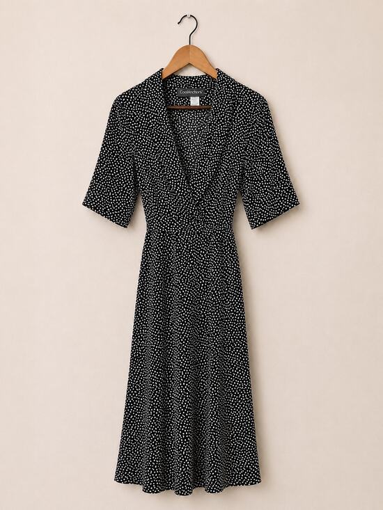 Carol Anderson Dresses & Skirts - VTG Carol Anderson Sz 12 Polka Dot Black White Midi Dress Fit Flare Short Sleeve